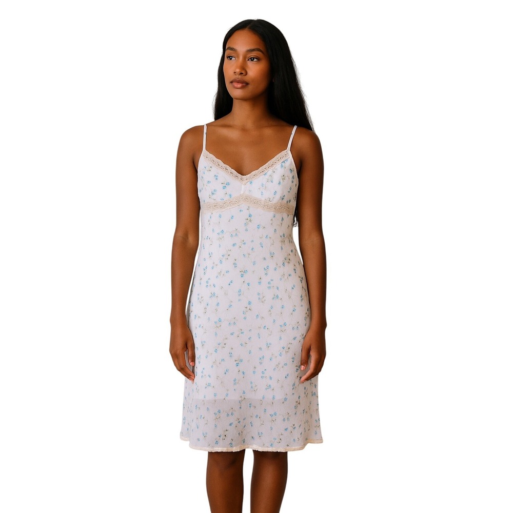 RAMPAGE Y2K White Micro Floral Lace Trim Slip Dress Cottagecore‎ romantic Size 9